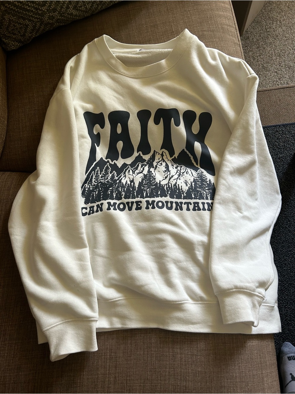 White 'Faith Can Move Mountains' Crewneck Sweatshirt